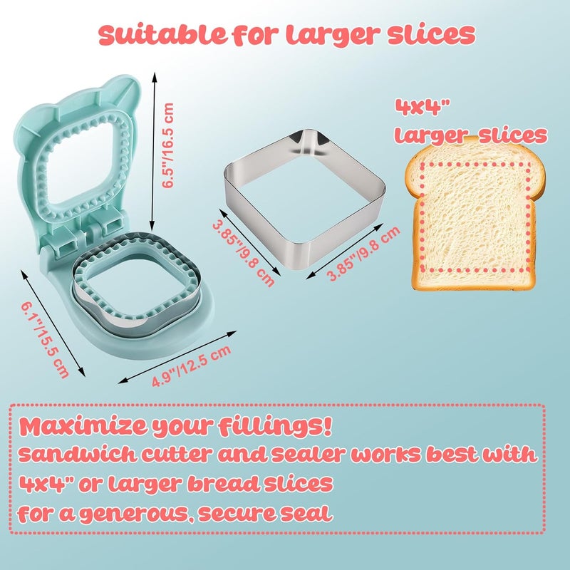 RHVQ Sandwich Cutter and Sealer, Crustless Square Shaped Cutters for Kids Lunch, Cute Sandwich Maker Peanut Butter and Jelly Crustless Sandwich Bread for Kids Children Boys Girls (Blue) - Image 2